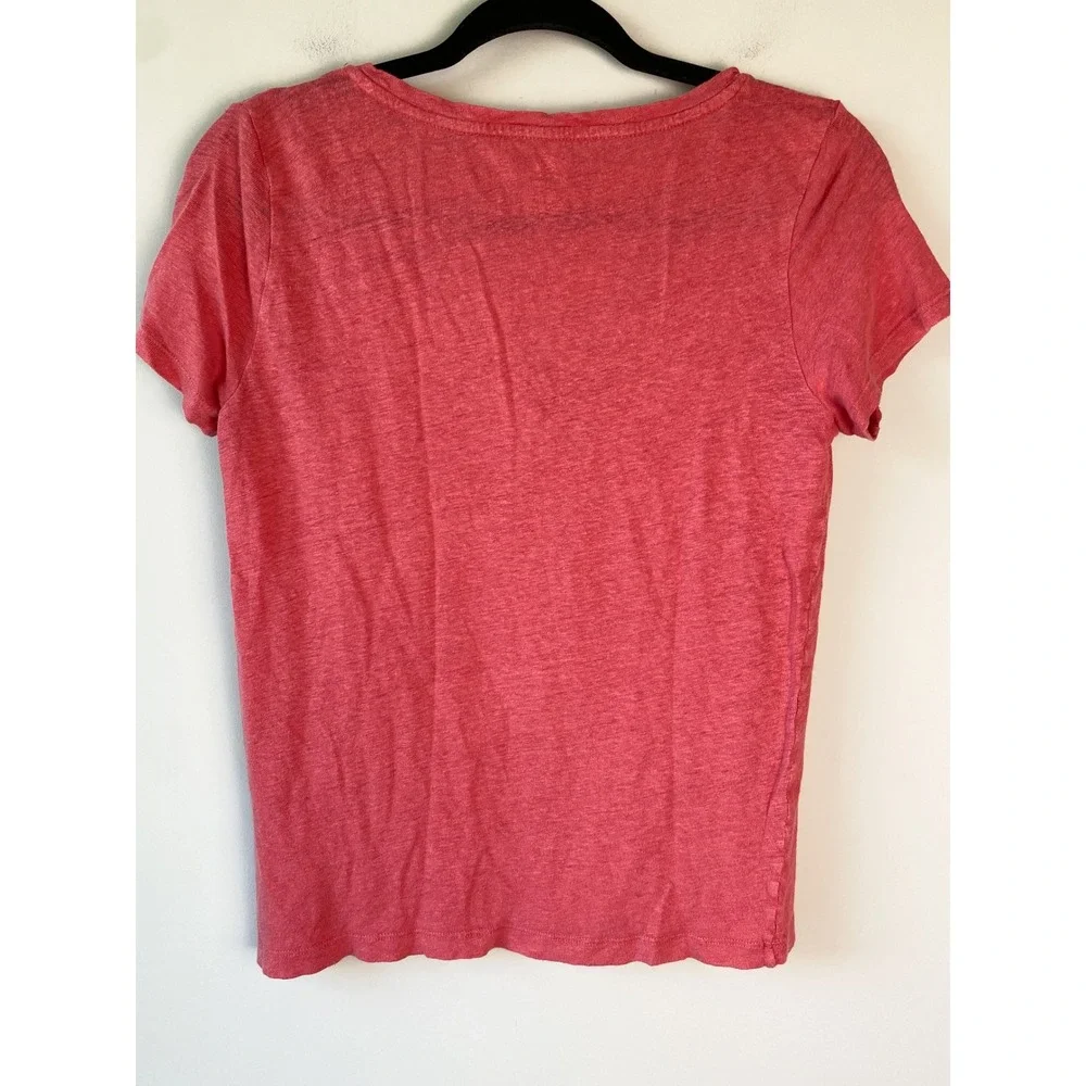 J Crew Womens 100% Linen V Neck Pocket Tee S Coral Short Sleeve L7820 Coastal
